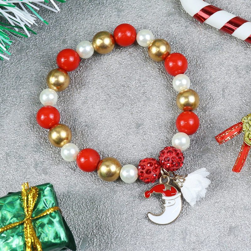 Christmas Charm Santa Claus Moon Beaded Bracelet