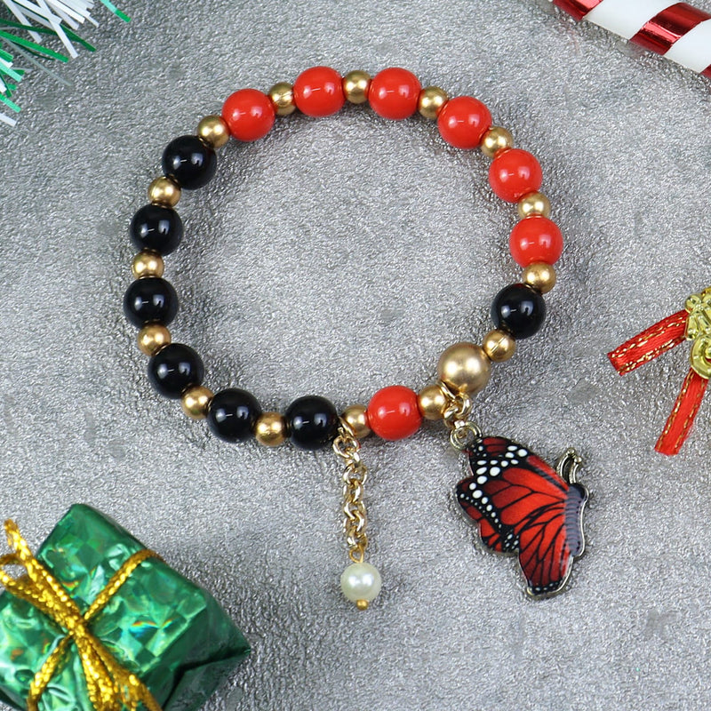 Christmas Butterfly Charm Beaded Bracelet