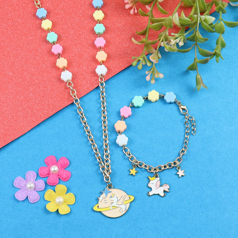 Unicorn Galaxy Charm Necklace & Bracelet Jewellery Set
