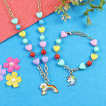 Unicorn Rainbow Charm Necklace & Bracelet Jewellery Set
