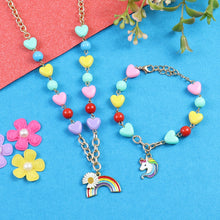 Load image into Gallery viewer, Unicorn Rainbow Charm Necklace &amp; Bracelet Jewellery Set
