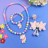 Unicorn Beaded Necklace Bracelet Finger Ring Hair Clip Jewellery Set