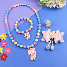 Load image into Gallery viewer, Unicorn Beaded Necklace Bracelet Finger Ring Hair Clip Jewellery Set
