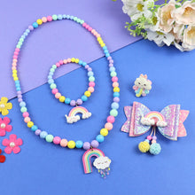 Load image into Gallery viewer, Rainbow Charm Beaded Necklace Bracelet Finger Ring Hair Clip Jewellery Set
