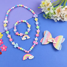 Load image into Gallery viewer, Rainbow Charm Beaded Necklace Bracelet Hair Clip Jewellery Set
