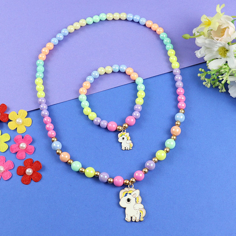 Unicorn Charm Necklace Bracelet Set