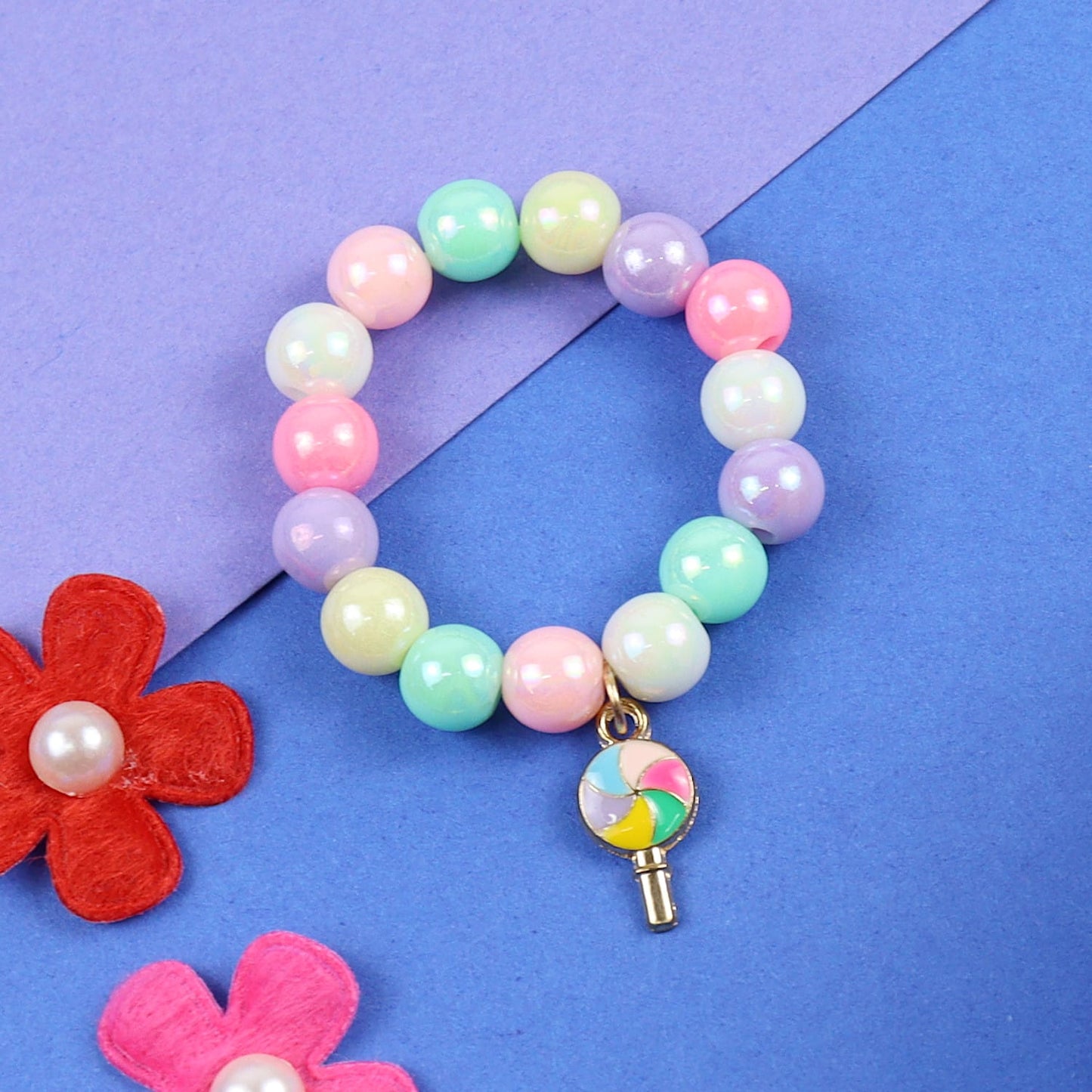 Rainbow Lollipop Charm Beaded Bracelet
