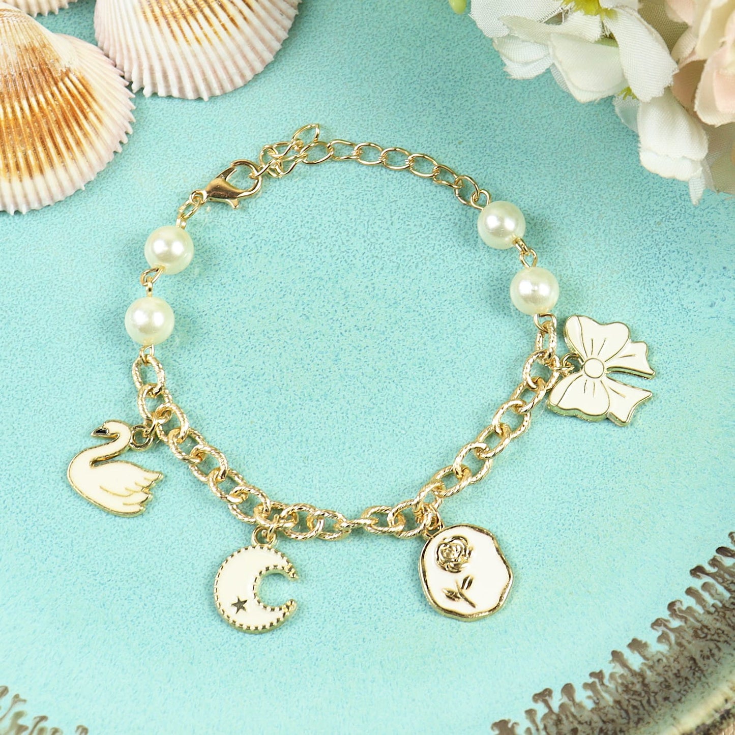 Moon Swan MultiCharm Chain Bracelet