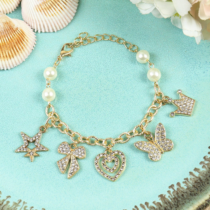 Diamond Studded Multicharm Chain Bracelet