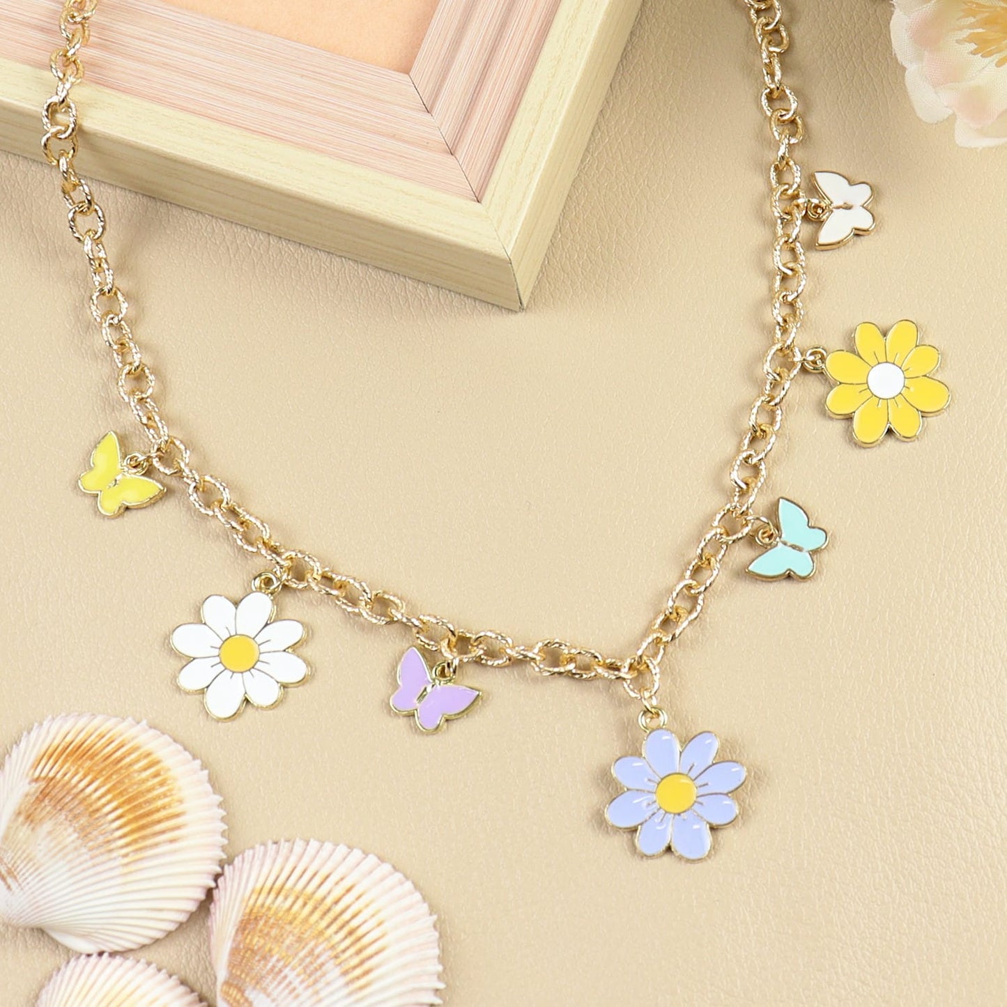 Floral Butterfly Multicharm Chain Necklace