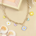 Floral Butterfly Multicharm Chain Necklace