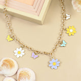 Floral Butterfly Multicharm Chain Necklace