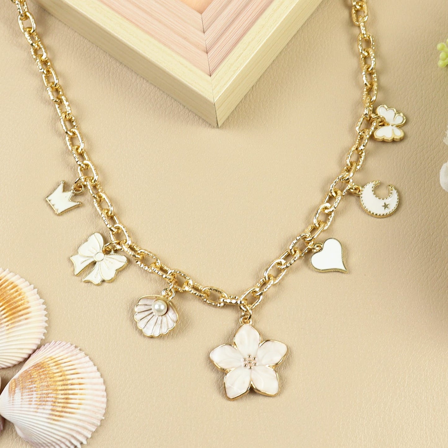 Floral Butterfly Multicharm Chain Necklace