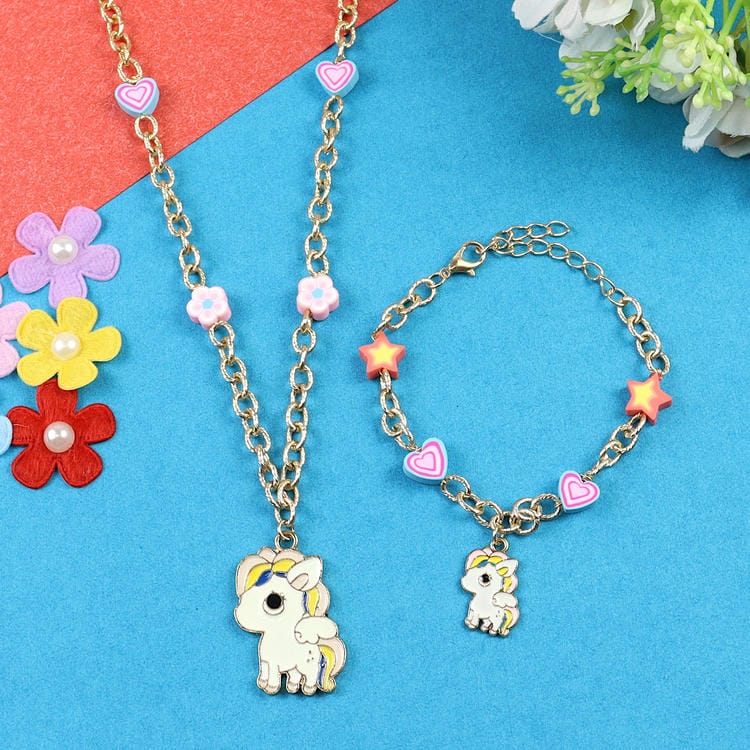 Unicorn Charm Necklace Bracelet Jewellery Set – Cute & Trendy Jewellery for Girls | Asthetika India