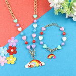 Happy Rainbow Charm Necklace Bracelet Jewellery Set – Cute & Trendy Jewellery for Girls | Asthetika India