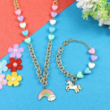 Load image into Gallery viewer, Unicorn Rainbow Charm Necklace Jewellery Set – Cute &amp; Trendy Jewellery for Girls | Asthetika India
