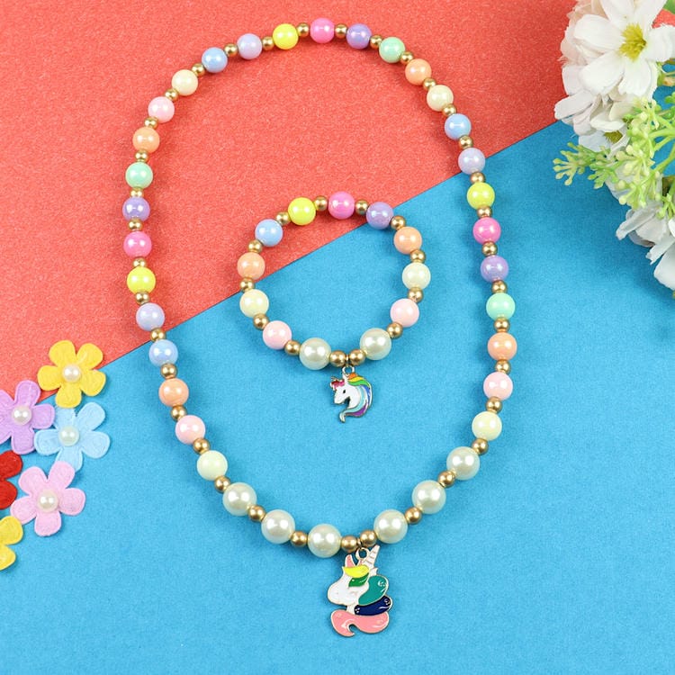 Unicorn Charm Beaded Necklace Bracelet Jewellery Set – Cute & Trendy Jewellery for Girls | Asthetika India