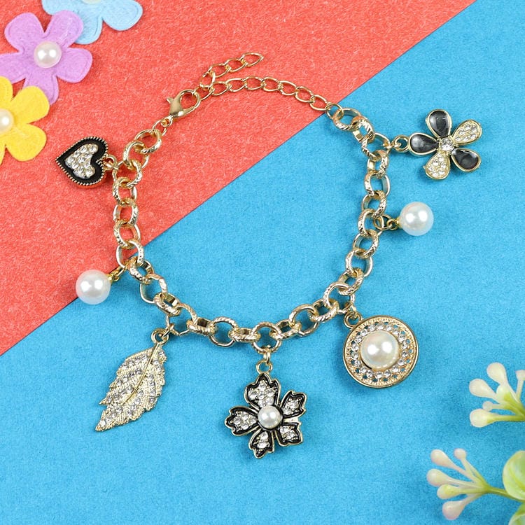 Multi-Charm Floral Chain Bracelet – Cute & Trendy Jewellery for Girls | Asthetika India
