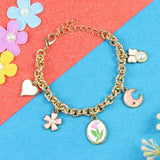 Multi-Charm Flower Chain Bracelet – Cute & Trendy Jewellery for Girls | Asthetika India