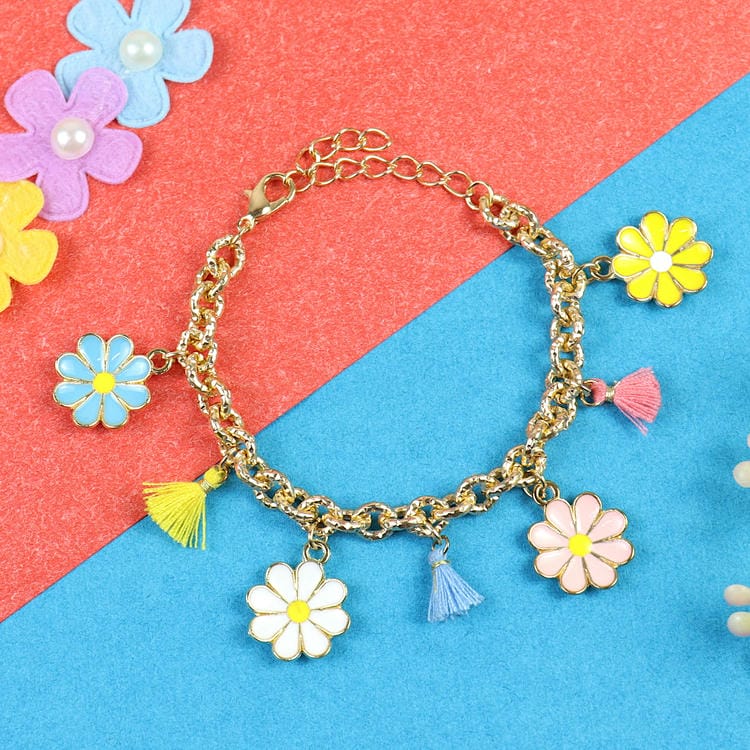 Multi-Charm Tassels Floral Chain Bracelet – Cute & Trendy Jewellery for Girls | Asthetika India