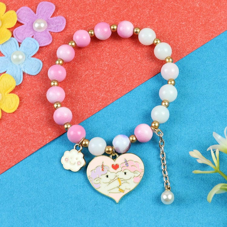 Heart Unicorn Charm Beaded Bracelet – Cute & Trendy Jewellery for Girls | Asthetika India