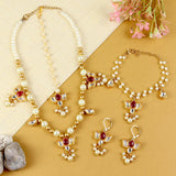Kundan Lotus jewellery set for girls in gold-toned base, laid flat