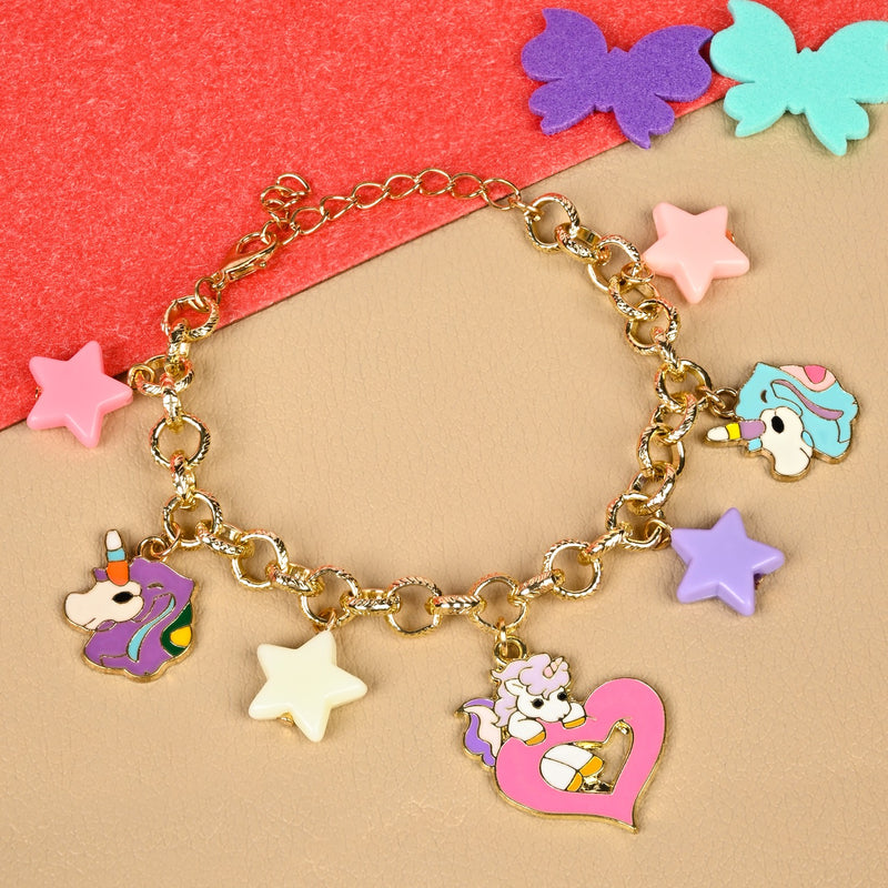 Unicorn charm chain bracelet, laid flat