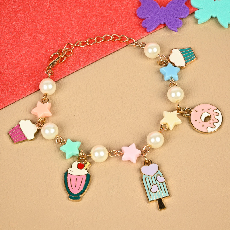 Ice-cream charm chain bracelet, laid flat