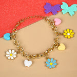 Floral charm chain bracelet, laid flat