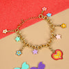 Heart florals charm chain bracelet, laid flat