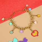 Heart florals charm chain bracelet, laid flat