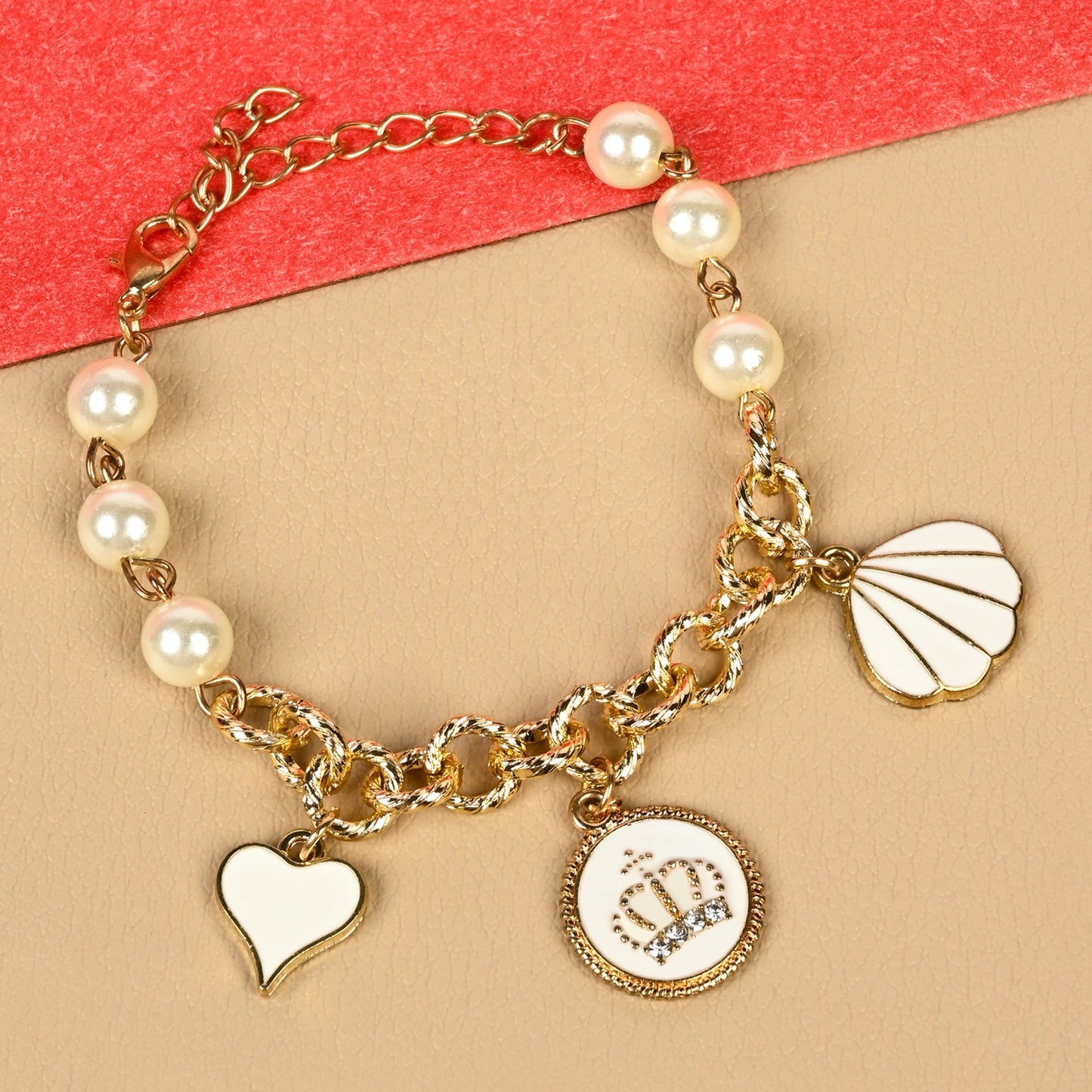 Heart charm chain bracelet, laid flat