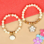 Set of 2 a floral charm beaded bracelets, laid flat