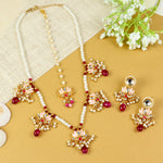 Kundan Lotus jewellery set for girls in gold-toned base, laid flat