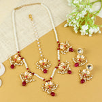 Kundan Lotus jewellery set for girls in gold-toned base, laid flat
