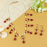 Kundan jewellery set for girls in gold-toned base, laid flat