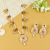Kundan Mina Stone jewellery set for girls in gold-toned base, laid flat