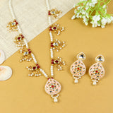 Kundan Mina Stone jewellery set for girls in gold-toned base, laid flat