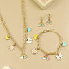 Multi Charm jewellery set for girls — necklace, bracelet, and earrings, laid flat