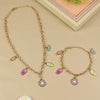 Multi Charm necklace and bracelet set for girls, laid flat