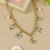 Multi Charm necklace for girls in metal charms, laid flat