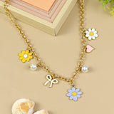 Floral Charm necklace for girls in metal charms, laid flat