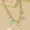 Floral Butterfly Charm necklace for girls in metal charms, laid flat