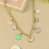 Floral Butterfly Charm necklace for girls in metal charms, laid flat