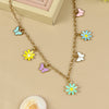 Floral Butterfly Charm necklace for girls in metal charms, laid flat