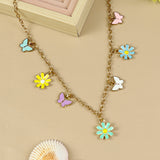 Floral Butterfly Charm necklace for girls in metal charms, laid flat