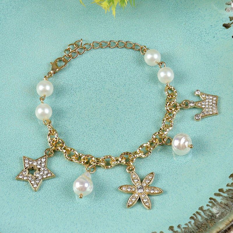 Multi Diamond Charms bracelet for girls in metal charms, laid flat