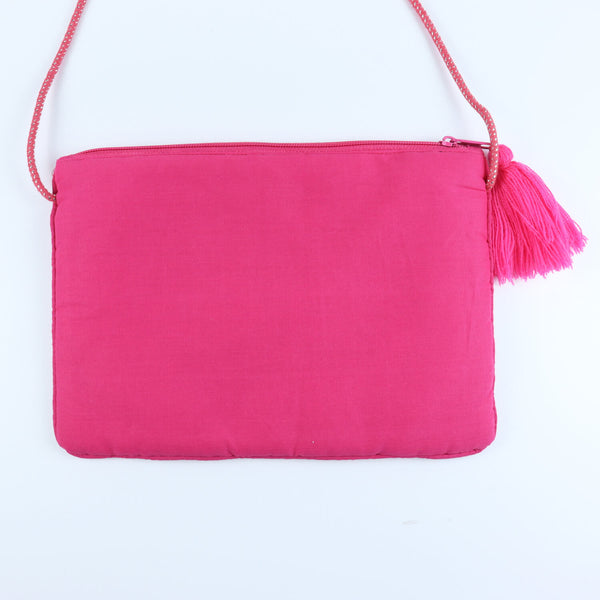 Embroidered Fabric Tasselled Sling Bag for Girls - Pink