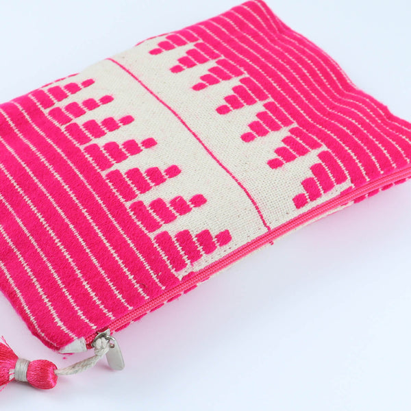 Fabric Tasselled Pouch - Hot Pink