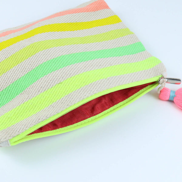 Fabric Tasselled Pouch - Colourful Stripes